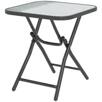 Outsunny Patio Table, Folding Coffee Table with Tempered Glass Tabletop, Portable Bistro Table for Patio, Backyard(m-11)