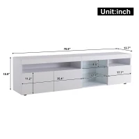 Modern TV Cabinet with 3-Door Storage and Internal Shelves, Elegant Media Console with USB LED Lighting, 71'' L x 13.5'' W x 19'' H, White(m-3)
