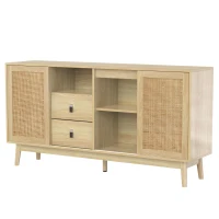 Versatile Sideboard with 3 Sliding Doors and 2 Drawers for Large Storage, Sturdy Cabinet with Solid Wood Legs, 61'' L x 14'' W x 31.5'' H, Wood(m-8)