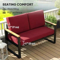 Outsunny 2 Seater 5" Thick Outdoor Seat Cushions with 7" Backrest, Loveseat Outdoor Furniture Cushions, Wine Red(m-4)