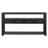 Large Entryway Console with 4 Drawers and 3-Tier Shelves, Sturdy Table with Metal Handlesand Adjustable Feet, 62'' L x 14'' W x 32'' H, Black(m-11)