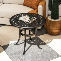 Outsunny Ф23.6" Round Outdoor Side Table, Cast Aluminum Frame Patio Coffee Side Desk for Patio, Garden, Balcony, Black(m-1)