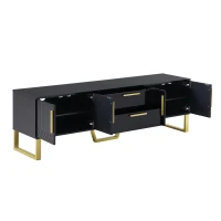 Modern TV Cabinet with Centre Drawers and Internal Shelves, Floor-Standing Console with Cable Management, 67'' L x 15.5'' W x 20.5'' H, Black(m-2)