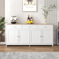 Modern Sideboard Buffet Cabinet with 3 Drawers and 4 Doors, Rustic Storage with Adjustable Shelves, 55'' L x 14.5'' W x 29.5'' H, White+Wood(m-1)