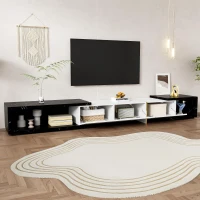 Modern TV Cabinet with Rotating Function and Spacious Storage, Extendable TV Stand for living spaces, 102.5'' L x 16'' W x 12'' H, Black+White(m-5)