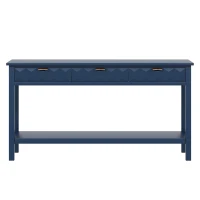 Modern Entryway Table with Bottom Shelf and Iron Handles, Multi-Functional Console with Wide Surface, 60'' L x 15.5'' W x 31'' H, Navy Blue(m-11)
