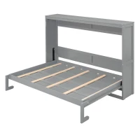 Queen Size Murphy Wall Bed with MDF & Plywood Construction, Fold-Away Cabinet Bed with Flexible Slat Support, 82'' L x 68'' W x 69'' H, Gray(m-2)