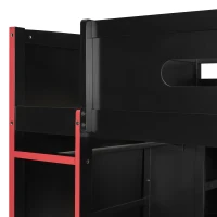 Full Size Wood Loft Bed with Built-In Desk and Gaming Station, Sturdy Bed Frame for Gamers and Multitaskers, 78.5'' L x 56.5'' W x 65'' H, Red(m-7)