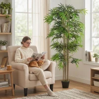 Outsunny 6FT Artificial Bamboo Tree, Fake Plant with 1530 Leaves, Greenery Plant in Nursery Pot for Indoor, Green(m-6)