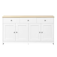Modern Sideboard Buffet Cabinet with 3 Drawers and 4 Doors, Rustic Storage with Adjustable Shelves, 55'' L x 14.5'' W x 29.5'' H, White+Wood(m-2)