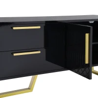 Modern TV Cabinet with Centre Drawers and Internal Shelves, Floor-Standing Console with Cable Management, 67'' L x 15.5'' W x 20.5'' H, Black(m-6)