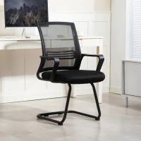 HOMCOM Ergonomic Desk Chair No Wheels, Padded Mesh Office Reception Chair with Sled Base, Black(m-8)