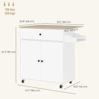 HOMCOM Rolling Kitchen Island with Drop Leaf, Kitchen Storage Cart with Drawer, Spice Rack and Towel Rack, White(m-3)