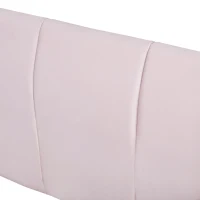 Full Size Upholstered Bed with Built-in Bedside Desk and Round Stool, Solid Bedboard with Plywood & MDF Frame, 80'' L x 68'' W x 29'' H, Pink(m-5)