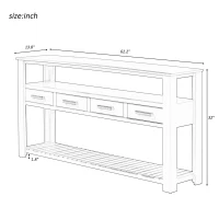 Large Entryway Console with 4 Drawers and 3-Tier Shelves, Sturdy Table with Metal Handlesand Adjustable Feet, 62'' L x 14'' W x 32'' H, White(m-3)