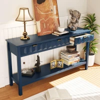 Modern Entryway Table with Bottom Shelf and Iron Handles, Multi-Functional Console with Wide Surface, 60'' L x 15.5'' W x 31'' H, Navy Blue(m-1)