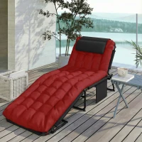 Outsunny Folding Lounge Chair with 4-level Reclining Back & Cushion, Wine Red(m-10)