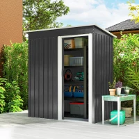 Outsunny 5 x 3 FT Outdoor Storage Shed with Sliding Door and Sloped Roof, Steel Frame Garden Shed Tool Equipment, Black(m-1)