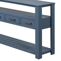 Large Entryway Console with 4 Drawers and 3-Tier Open Shelves, Versatile Table with Adjustable Feet, 62'' L x 14'' W x 32'' H, Navy Blue(m-11)