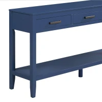 Farmhouse Entryway Table with Wide Top and Open Bottom Shelf, Minimalist Console with Adjustable Feet, 59'' L x 14'' W x 31.5'' H, Navy Blue(m-11)