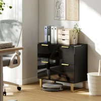 HOMCOM Lateral File Cabinet with 2 Drawers, Modern Filing Cabinet for Letter/A4/Legal Size Files, High Gloss Black(m-1)