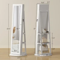 HOMCOM 360° Swivel Jewelry Armoire, Lockable Jewelry Cabinet with Full-Length Mirror, Storage Shelves, White(m-3)