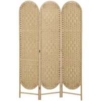 HOMCOM Bohemian Privacy Screen, Folding Room Divider with 3 Panels and Arched Top for Bedroom Living Room Office, Natural Wood(m-2)