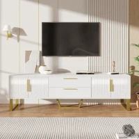 Modern TV Cabinet with Centre Drawers and Internal Shelves, Floor-Standing Console with Cable Management, 67'' L x 15.5'' W x 20.5'' H, White(m-1)