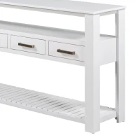 Large Entryway Console with 4 Drawers and 3-Tier Shelves, Sturdy Table with Metal Handlesand Adjustable Feet, 62'' L x 14'' W x 32'' H, White(m-11)