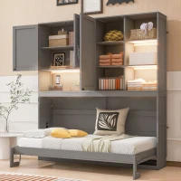 Twin-Size Wall Murphy Bed with Integrated Storage, Flexible Slat, Foldaway Bed with Dual-Piston Mechanism, 83'' L x 15.5'' W x 90.5'' H, Gray(m-4)
