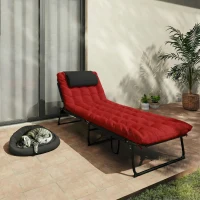 Outsunny Folding Lounge Chair with 4-level Reclining Back & Cushion, Wine Red(m-9)