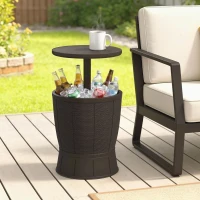 Outsunny 11 Gallon Patio Cooler Side Table, Outdoor Cooler Bar Table with Height Adjustable Top, Drainage Plug, Brown(m-1)