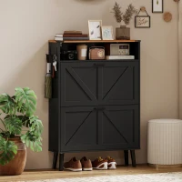 HOMCOM Shoe Storage Cabinet with 2 Flip Drawers, Farmhouse Narrow Shoe Cabinet, Holds Up to 16 Pairs, Black(m-8)