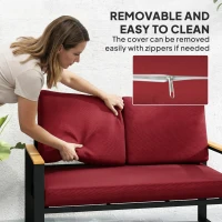 Outsunny 2 Seater 5" Thick Outdoor Seat Cushions with 7" Backrest, Loveseat Outdoor Furniture Cushions, Wine Red(m-6)