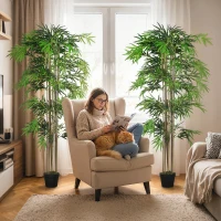 Outsunny 6FT Artificial Bamboo Tree Set of 2, Fake Plant with 1530 Leaves, Greenery Plant in Nursery Pot for Indoor, Green(m-6)