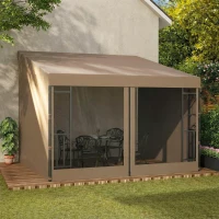Outsunny 10' x 10' Wall Pergola, Outdoor Gazebo with 2 Curtains and 2 Nettings, UV Resistant, for Patio, Deck, Khaki(m-9)