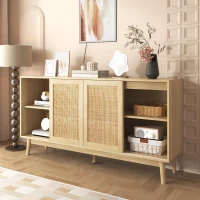 Versatile Sideboard with 3 Sliding Doors and 2 Drawers for Large Storage, Sturdy Cabinet with Solid Wood Legs, 61'' L x 14'' W x 31.5'' H, Wood(m-5)