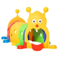 Qaba Caterpillar Play Tunnel, Toddler Tunnel for Kids Crawl and Climb Through, Kids' Play Structure Indoor Outdoor, 4 Sections, Multicolored(m-1)