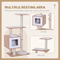 PawHut 47" Wood Cat Tree, Kitty Scratching Post, Kitten House, Condo Activity Center w/ Cushions, Pet Furniture(m-4)