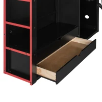 Full Size Wood Loft Bed with Built-In Desk and Gaming Station, Sturdy Bed Frame for Gamers and Multitaskers, 78.5'' L x 56.5'' W x 65'' H, Red(m-8)