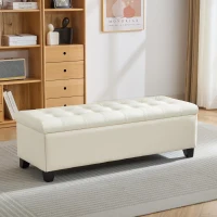 Durable Ottoman Bench with Wooden Frame and Rubberwood Legs, Modern Foam Seat with Internal Storage, 50'' L x 18.5'' W x 16.5'' H, Beige(m-1)