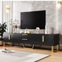 Modern TV Cabinet with Centre Drawers and Internal Shelves, Floor-Standing Console with Cable Management, 67'' L x 15.5'' W x 20.5'' H, Black(m-5)