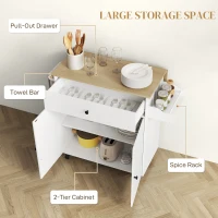 HOMCOM Rolling Kitchen Island with Drop Leaf, Kitchen Storage Cart with Drawer, Spice Rack and Towel Rack, White(m-5)