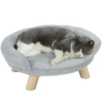 PawHut Elevated Dog Sofa Bed, Cat Couch with Washable Cover, Wooden Legs, for Miniature Dogs, Grey(m-11)