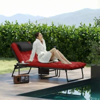 Outsunny Folding Lounge Chair with 4-level Reclining Back & Cushion, Wine Red(m-8)