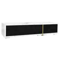 Modern TV Cabinet with Rotatable Design and Generous Storage, Adjustable TV Stand for living spaces, 102.5'' L x 16'' W x 12'' H, Black+White(m-10)