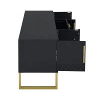 Modern TV Cabinet with Centre Drawers and Internal Shelves, Floor-Standing Console with Cable Management, 67'' L x 15.5'' W x 20.5'' H, Black(m-10)