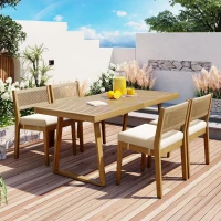 Outdoor Dining Set with HDPE Chair Backs and Foam Cushions, Multi-Person Patio Set for Balcony and Garden, 63'' L x 31.5'' W x 32.5'' H, Beige(m-8)