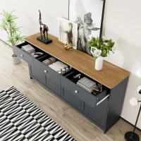 Modern Sideboard Buffet Cabinet with 3 Drawers & 4 Doors, Rustic Storage with Adjustable Shelves, 55'' L x 14.5'' W x 29.5'' H, Gray+Wood(m-4)