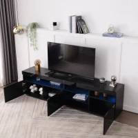 Modern TV Cabinet with LED Strip and Adjustable Colours, Stylish Media Console with Low-Profile Storage, 71'' L x 13.5'' W x 19'' H, Black(m-5)